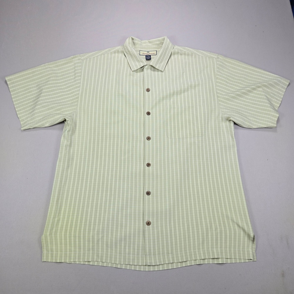 Tommy Bahama Shirt Silk Relax Vertical Stripe Sage Green Mens Size Medium